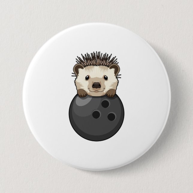 Hedgehog at Bowling with Bowling ball 3 Inch Round Button (Front)