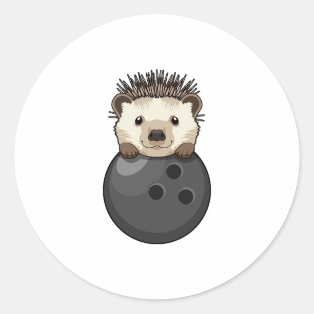 Hedgehog at Bowling with Bowling ball Classic Round Sticker (Front)
