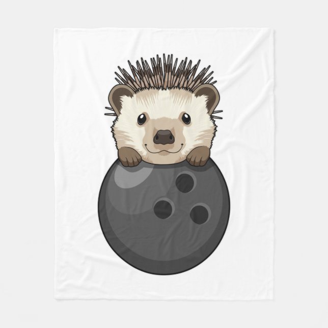 Hedgehog at Bowling with Bowling ball Fleece Blanket (Front)