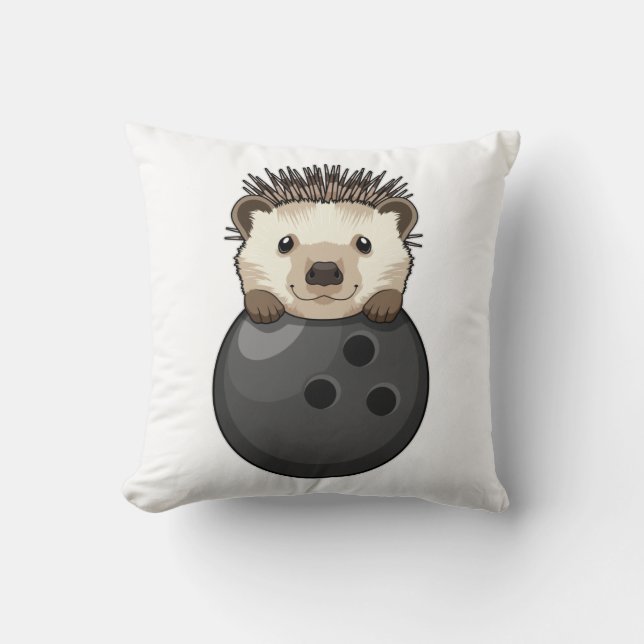 Hedgehog at Bowling with Bowling ball Throw Pillow (Front)