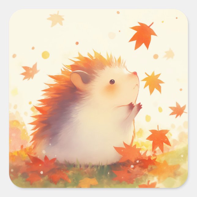 Hedgehog Autumn Fun Square Sticker (Front)