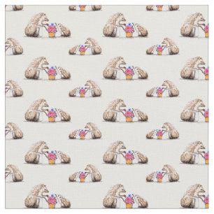 hedgehog baby and mom with bug cupcake. fabric