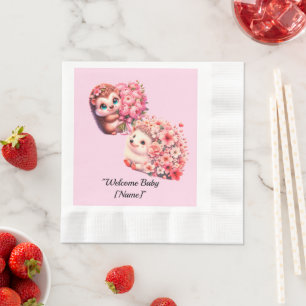 Hedgehog Baby Shower Napkins for Girl Cute Pink