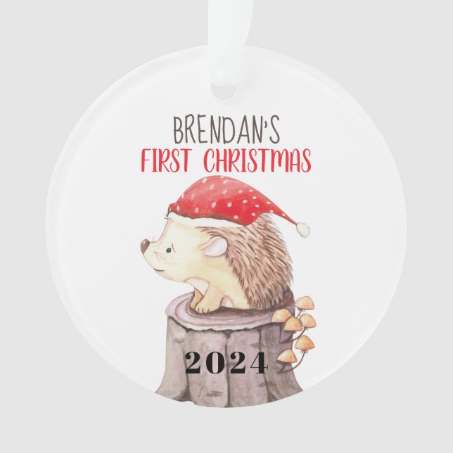 Hedgehog Baby's First Christmas Ornament (Front)