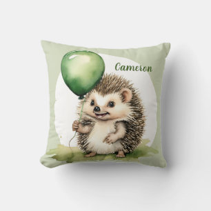 Hedgehog Balloon Cute Gender Neutral Personalized Throw Pillow
