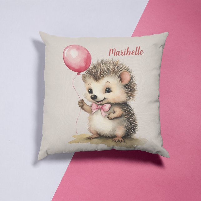 Hedgehog Balloon Girls Personalized Throw Pillow (Creator Uploaded)