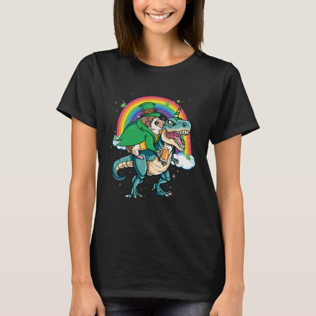Hedgehog Beer Dino Rex Horn Rainbow T-Shirt (Front)