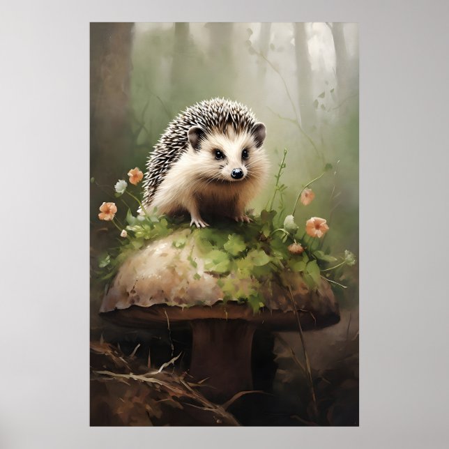 Hedgehog Botanical Print, Forestcore Animal Poster (Front)