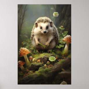 Hedgehog Botanical Wall Print, Forestcore Animal Poster