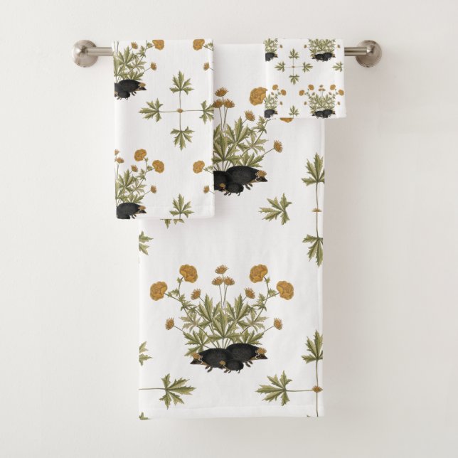 Hedgehog Botanical Woodland Pattern   Bath Towel Set (Insitu)