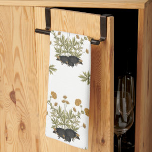 Hedgehog Botanical Woodland Pattern Kitchen Towel