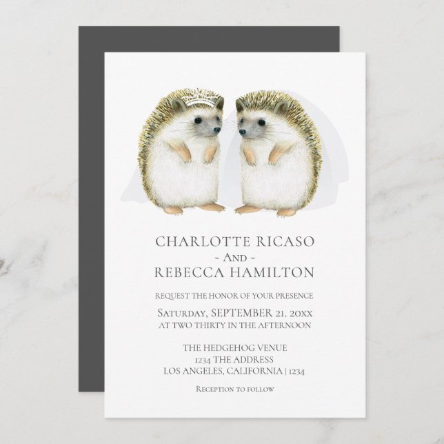 Hedgehog Brides Gay Cute Wedding Personalized Invitation (Front/Back)