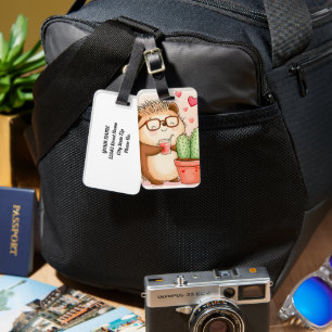 Hedgehog Cactus Cheers Watercolor Luggage Tag