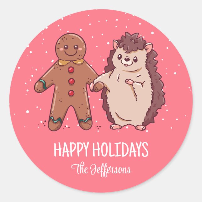 Hedgehog Christmas Animal Snowy Winter Holiday Classic Round Sticker (Front)