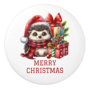 Hedgehog Christmas Ceramic Knob