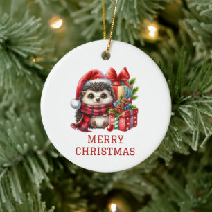 Hedgehog Christmas Ceramic Ornament