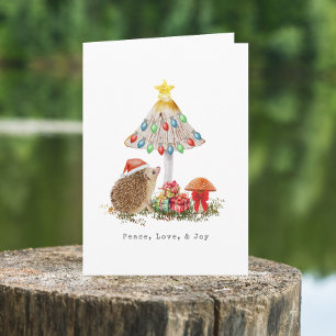 Hedgehog Christmas Holidays Woodland Mushroom Card