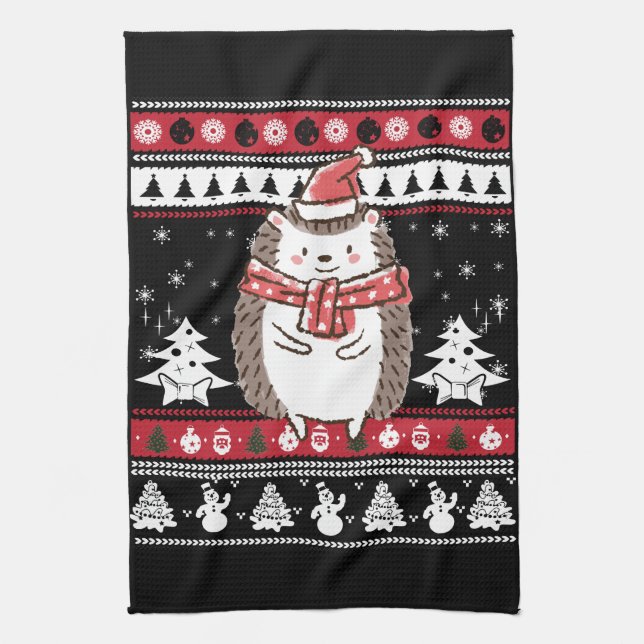 Hedgehog Christmas Kitchen Towel (Vertical)