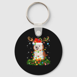 Hedgehog Christmas Lights Reindeer Santa Hat Adult Keychain