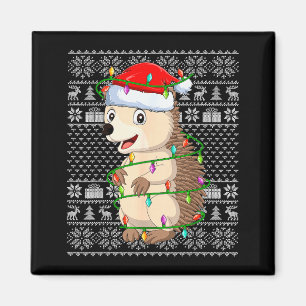 Hedgehog Christmas Lights Ugly Sweater Funny Santa Magnet