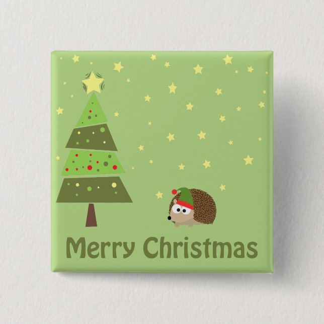 Hedgehog Christmas Scene 2 Inch Square Button (Front)