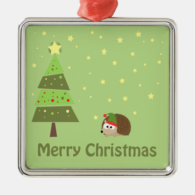Hedgehog Christmas Scene Metal Ornament (Front)