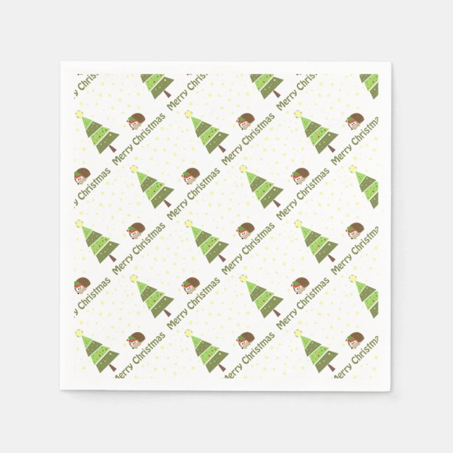 Hedgehog Christmas Scene Napkin (Front)