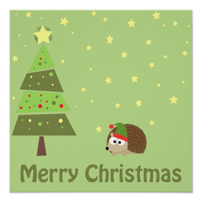 Hedgehog Christmas Scene Poster (Front)