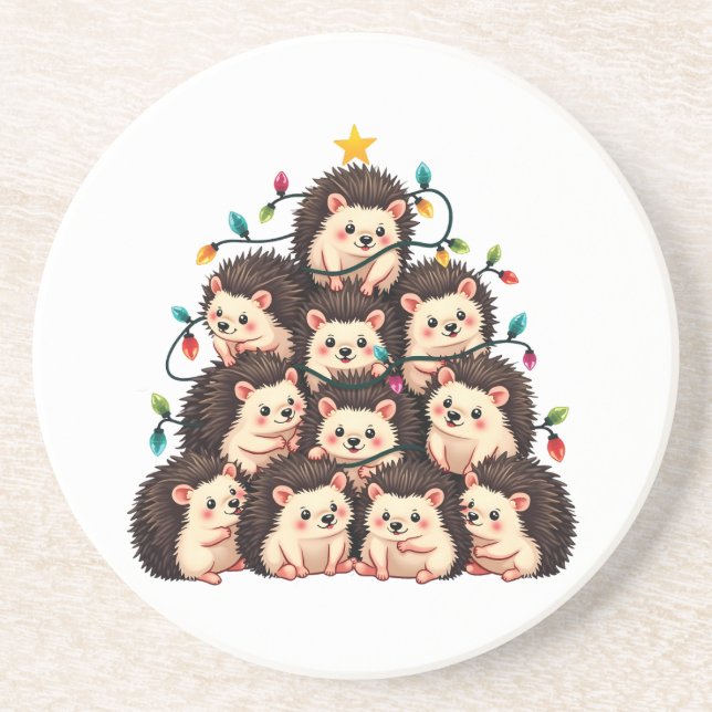 Hedgehog Christmas Tree Merry Christmas Xmas  Coaster (Front)