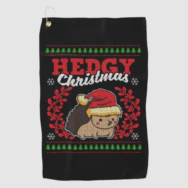 Hedgehog Christmas Ugly Christmas Xmas Gift Golf Towel (Front)
