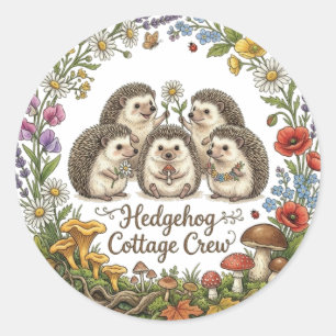 Hedgehog Cottage Crew Cute Family Floral Wreath Classic Round Sticker