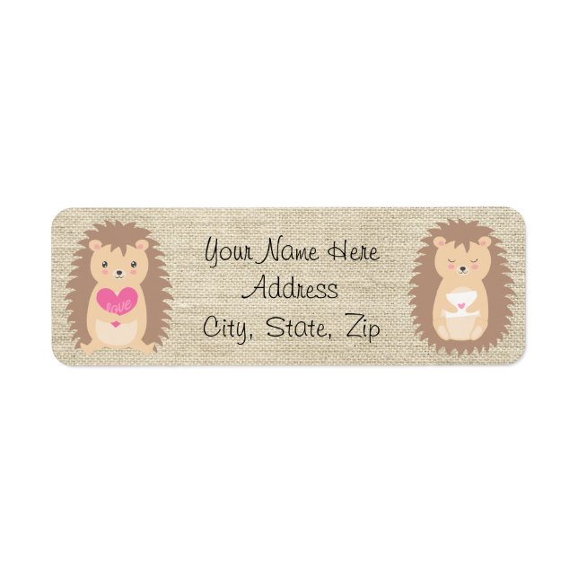 Hedgehog Country Burlap Pattern Return Address (Front)