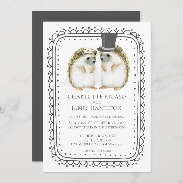 Hedgehog Couple Cute Wedding Personalized Invitation (Front/Back)