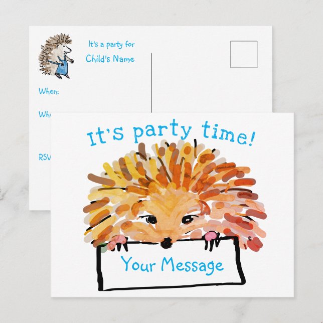 Hedgehog Customizable Child's Invitation Postcard (Front/Back)