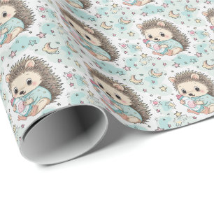 Hedgehog Cute Baby Pastel Watercolor Pattern Wrapping Paper