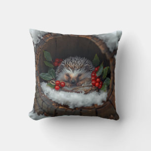 Hedgehog cute winter happiness throw pillow