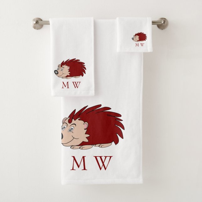 Hedgehog Design Monogrammed Bath Towel Set (Insitu)