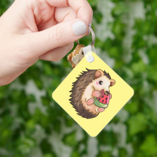 hedgehog eating a red watermelon,  keychain