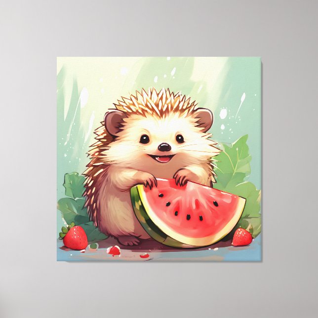  Hedgehog enjoying a piece of watermelon Canvas Print (Front)