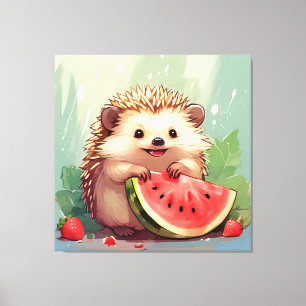 Hedgehog enjoying a piece of watermelon Canvas Print