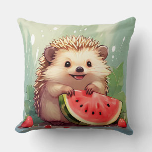  Hedgehog enjoying a piece of watermelon Throw Pillow