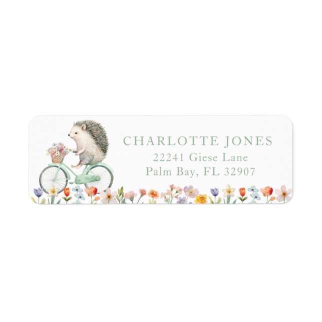 Hedgehog Floral Return Address Label – Spring Cute (Front)