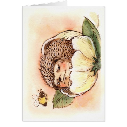 Hedgehog Flower Baby Watercolor Card