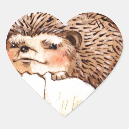 Hedgehog Flower Baby Watercolor Heart Sticker
