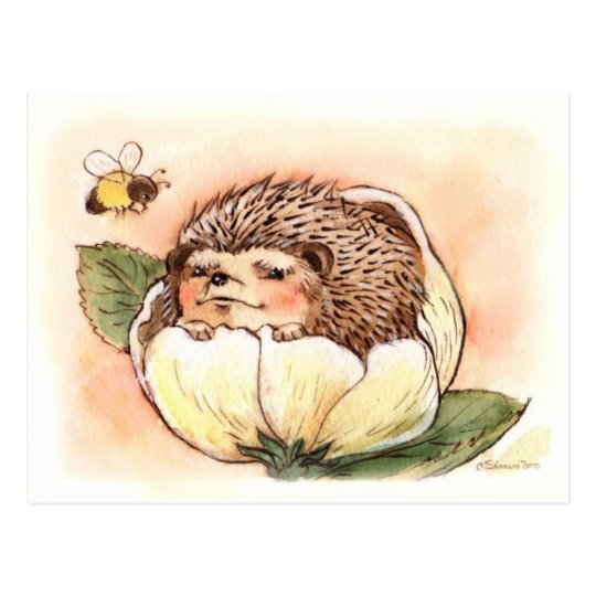 Hedgehog Flower Baby Watercolor Postcard
