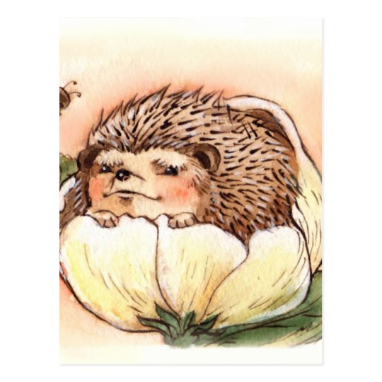 Hedgehog Flower Baby Watercolor Postcard