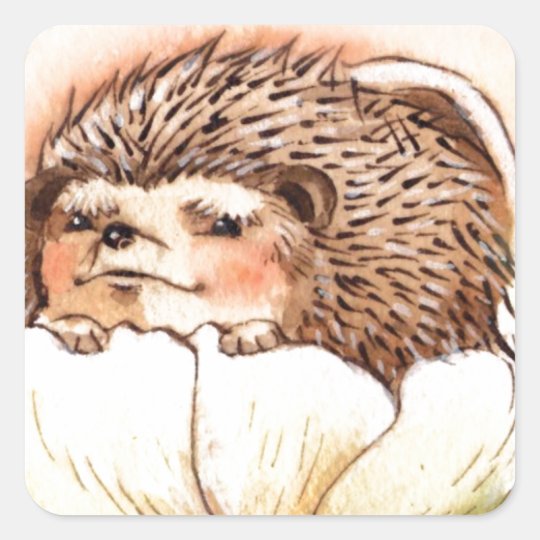 Hedgehog Flower Baby Watercolor Square Sticker