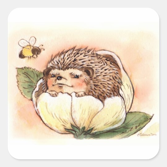 Hedgehog Flower Baby Watercolor Square Sticker