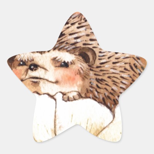 Hedgehog Flower Baby Watercolor Star Sticker