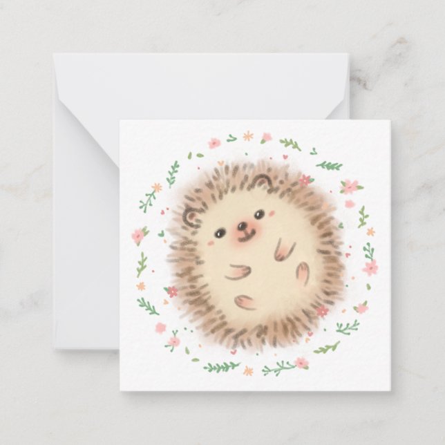 Hedgehog & Flowers Illustration Card (Front)